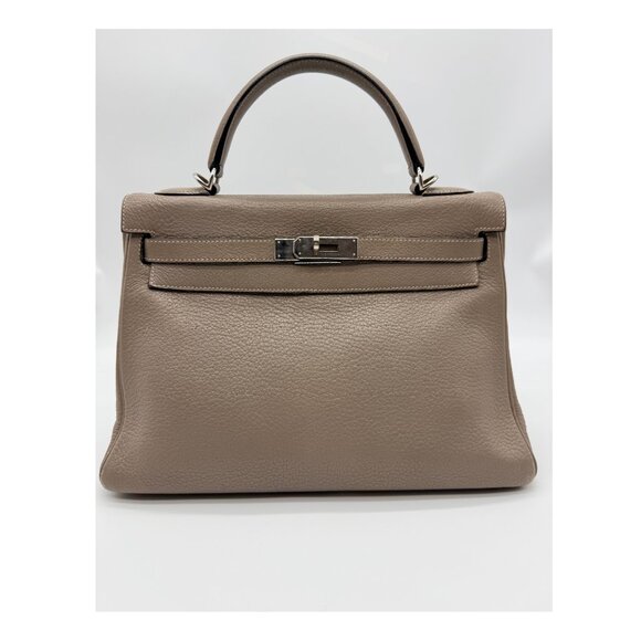 Hermes Handbags - Kelly 32 Retourne Étoupe Clemence